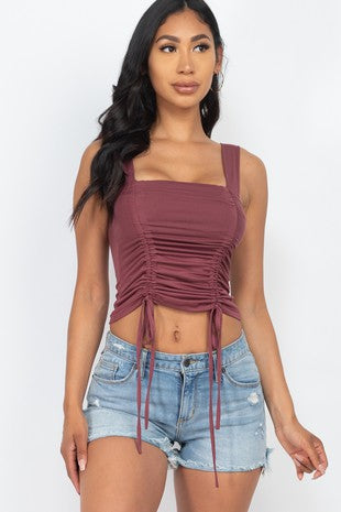 Junior Adjustable Front Ruched W/Strings Casual Top