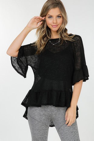 Women Ruffle Short Sleeve Tunic Top