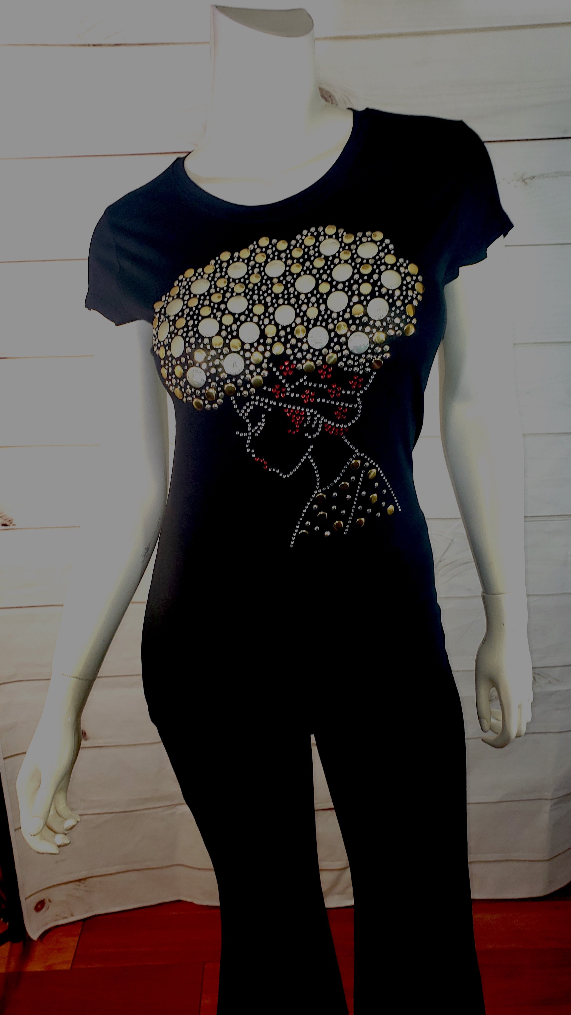 Women Short Sleeve T shirt - Afro Tee- Rhinestones