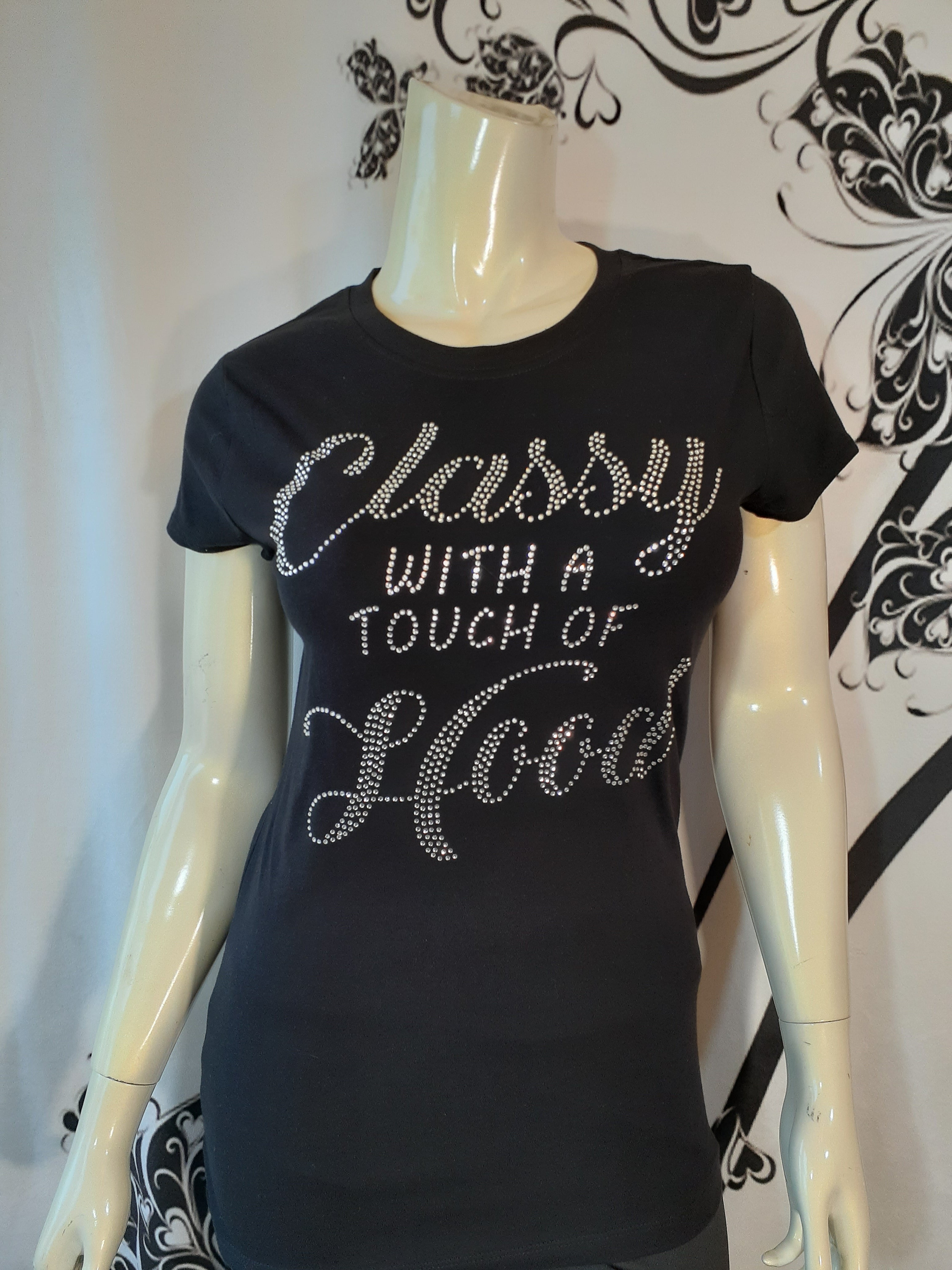 Women Short Sleeve T Shirt - Rhinestones