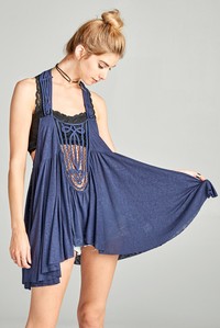 Women Trapeze Tunic with Sheer front Patch