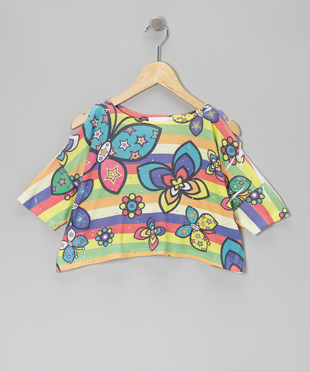 Girls Short Sleeve Top - Butterfly/Flowers