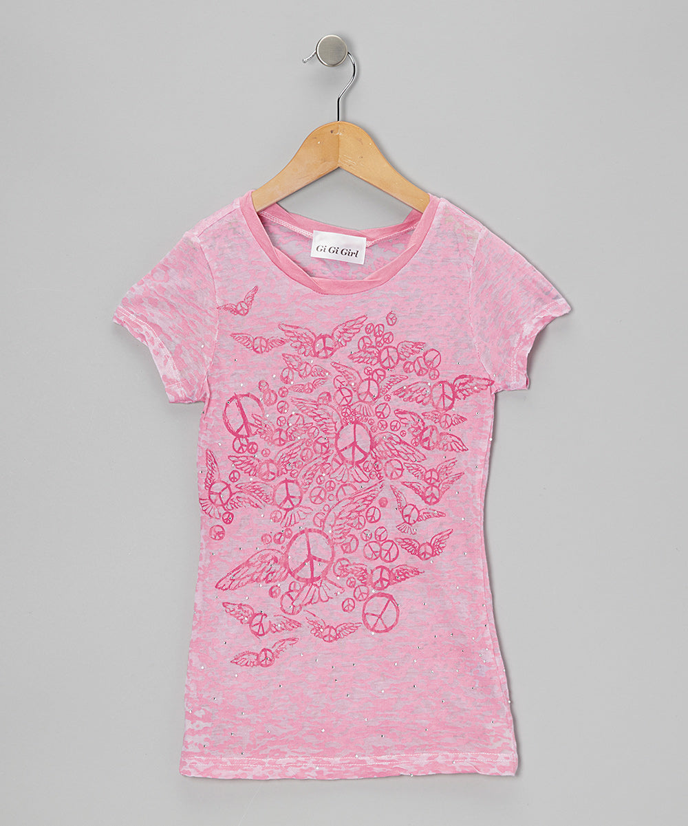 Girls Top Short Sleeve T Shirt - Peace wings