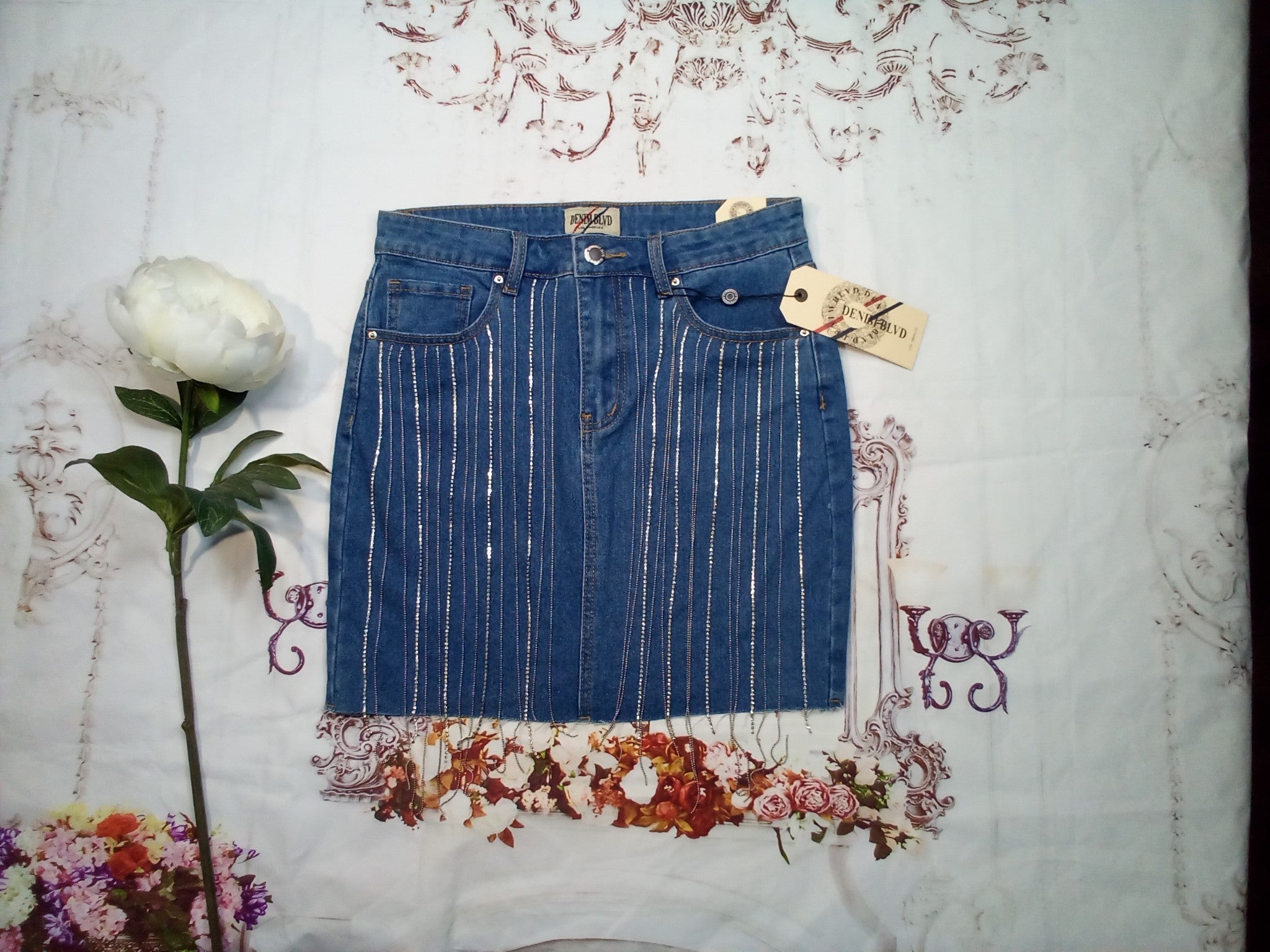 Junior Denim dangle rhinestone Skirt