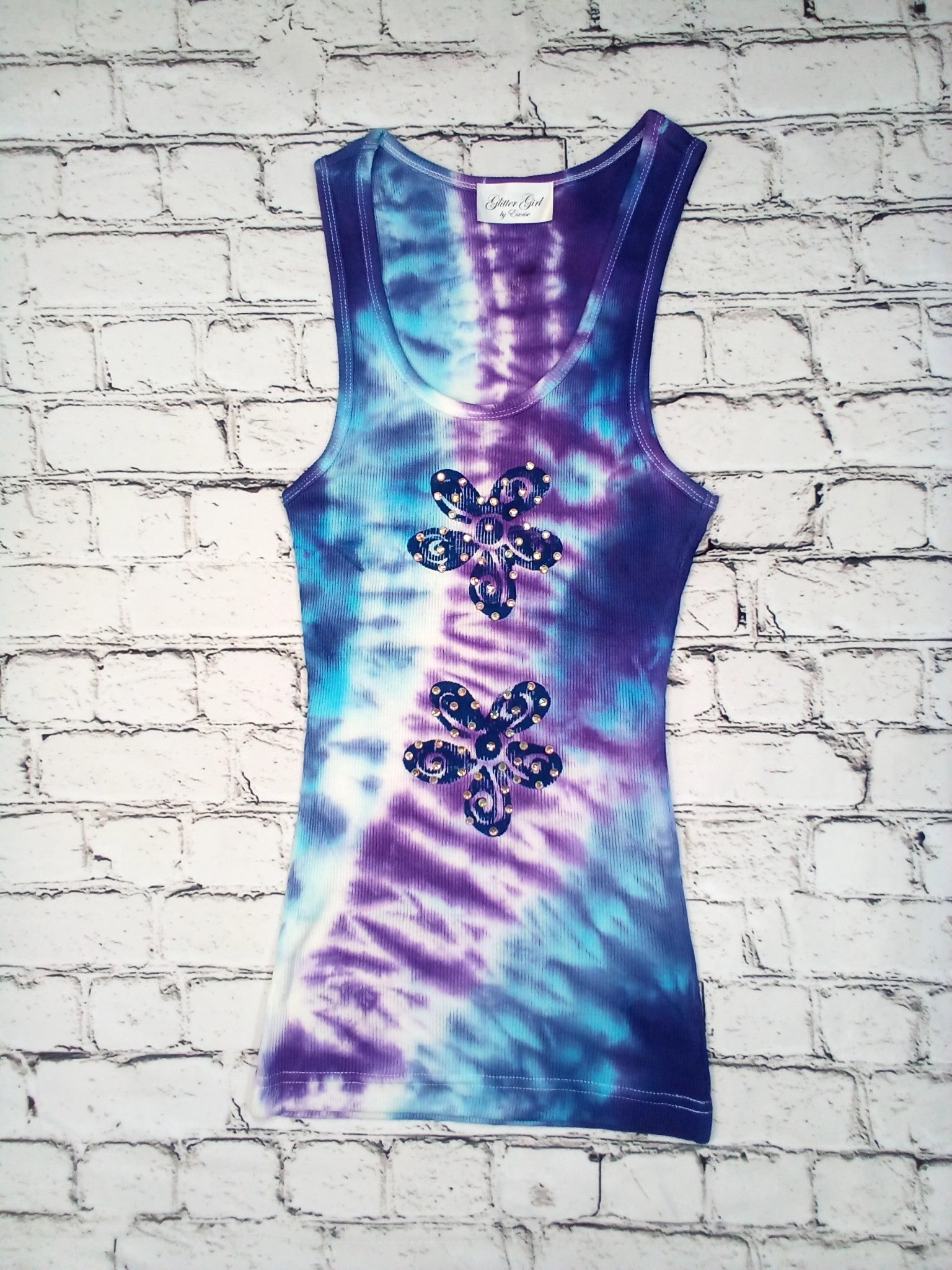 Girls Sleeveless Tank - hand painted Flowers By Glitter Girl