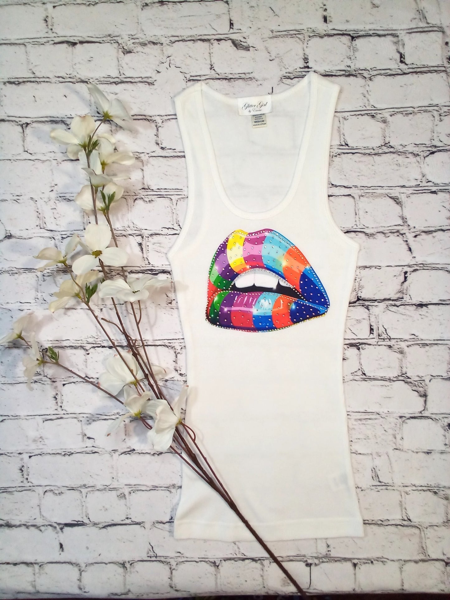 Juniors  Sleeveless Tank- Rainbow Lips