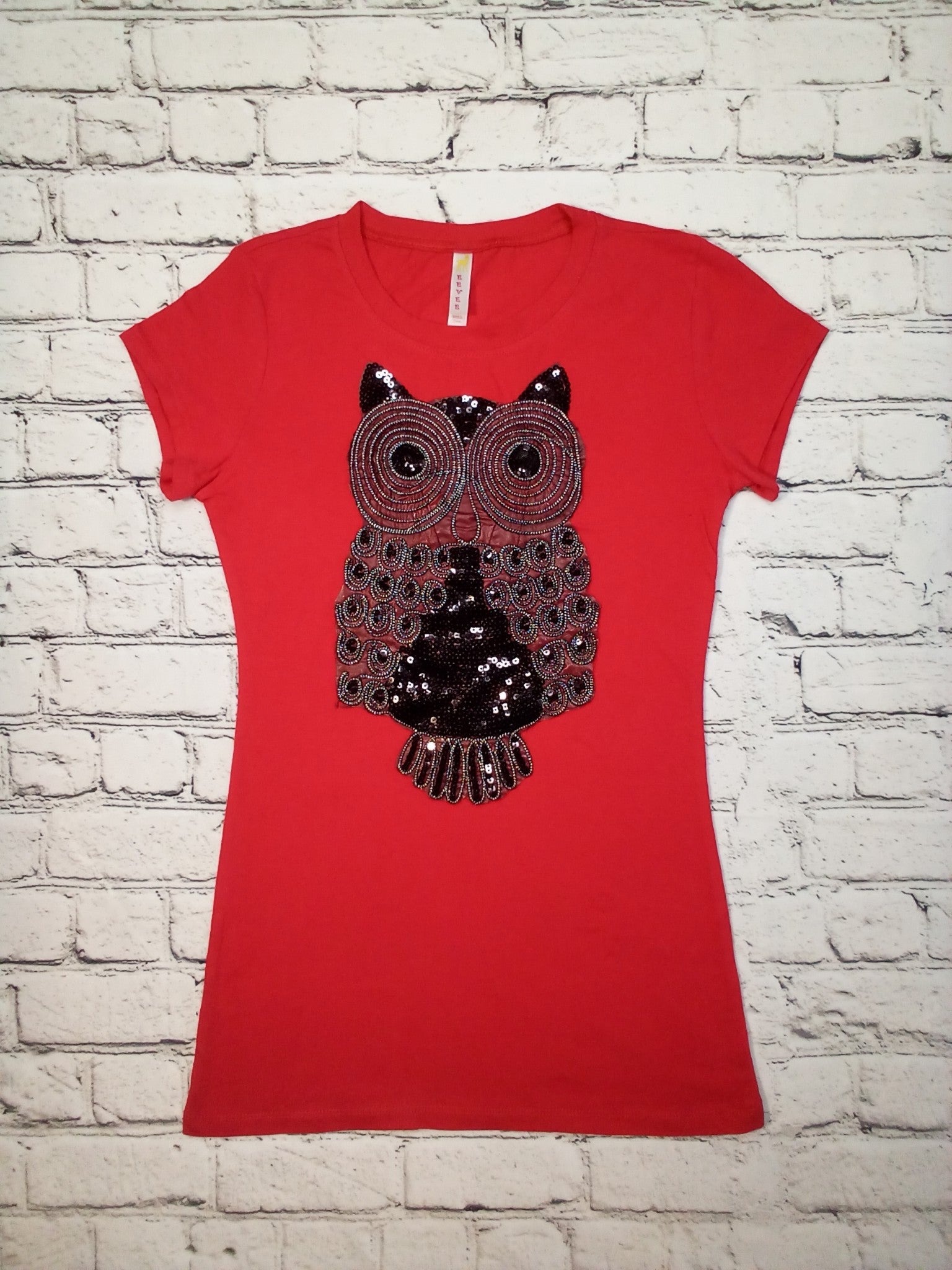 Girls Short Sleeve Top - Sequin Owl