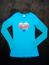 Girls Long Sleeve Top Sequin Multi Color Heart