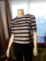 Women Designer Short Sleeve Overlay Lace Striped Crop top Zip Back