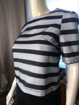 Women Designer Short Sleeve Overlay Lace Striped Crop top Zip Back