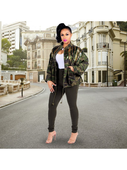 Women Camo Sequin Jacket