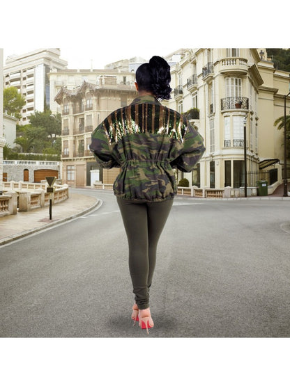 Women Camo Sequin Jacket