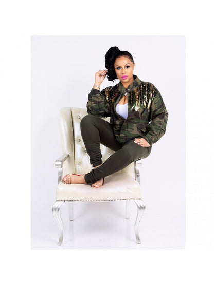 Women Camo Sequin Jacket