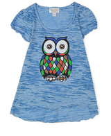 Girls Top Short Sleeve Hi Low Top - Owl