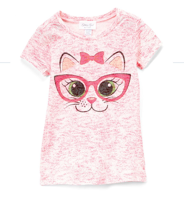 Girls Short Sleeve Top- Cat/Glasses