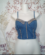 Junior Stunning Denim Jeweled Top By Bling bling U Sparkle Girl