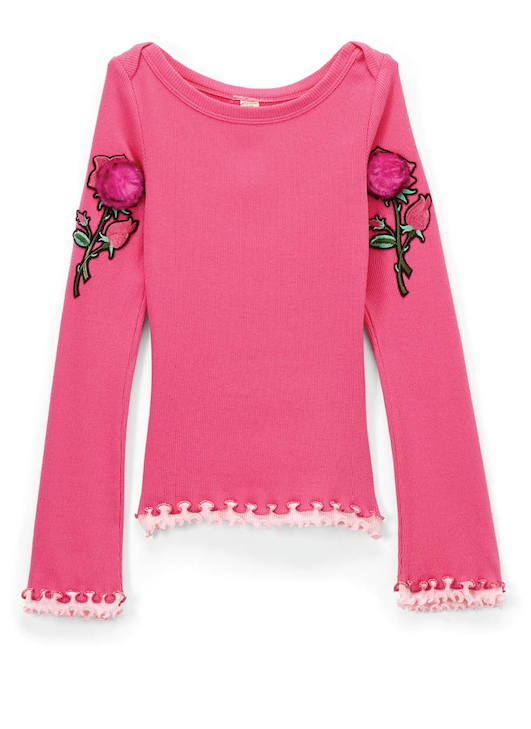 Girls Long Sleeve Top - Fuzzy Flower