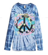 Girls & Junior Long Sleeve T Shirt Tie Dye- Peace sign