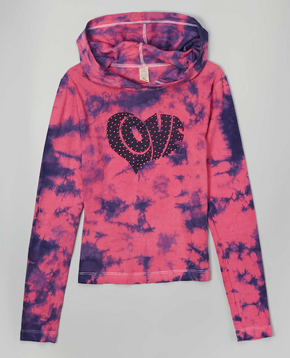 Girls & Junior Long Sleeve Pull Over Hoodie Tie Dye - Love