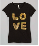 Girls & Junior Short Sleeve T shirt - Gold Sequin "LOVE" By Glitter Girl
