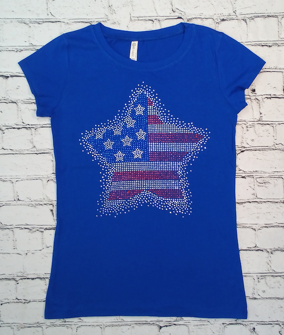 Junior Short Sleeve Rhinestone Flag/Star