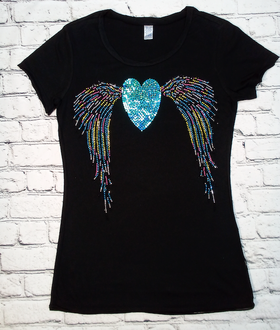 Girls & Junior short Sleeve Top - Heart/Wings By Glitter Girl