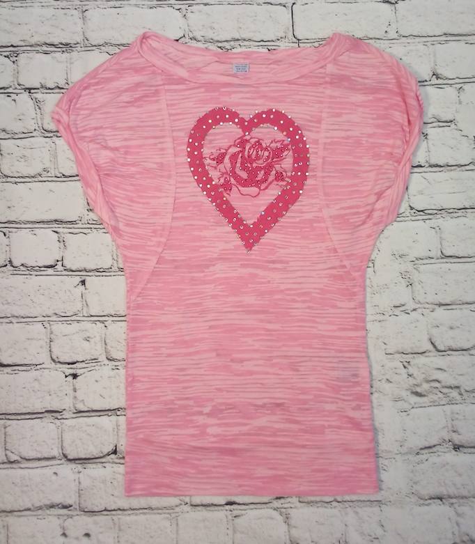 Girls Short Sleeve Top - Heart/Rose