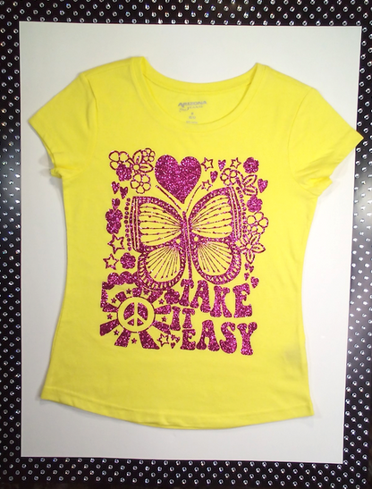 Girls Short Sleeve Top - Glitter Butterfly