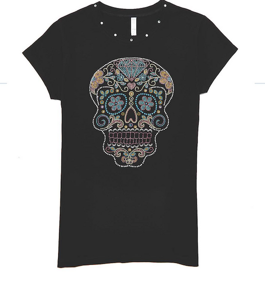 Girls & Junior Short Sleeve T shirt - Sugar Skull By Glitter Girl