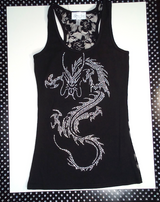 Girls Sleeveless Top -Lace Back - Rhinestone Dragon