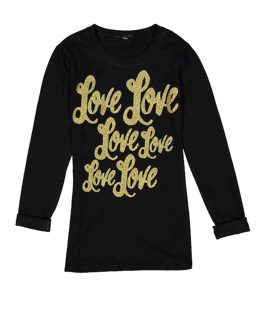 Girls Long Sleeve Top - Sequin Gold Love