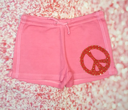 Girls Shorts Rhinestone Peace Sign