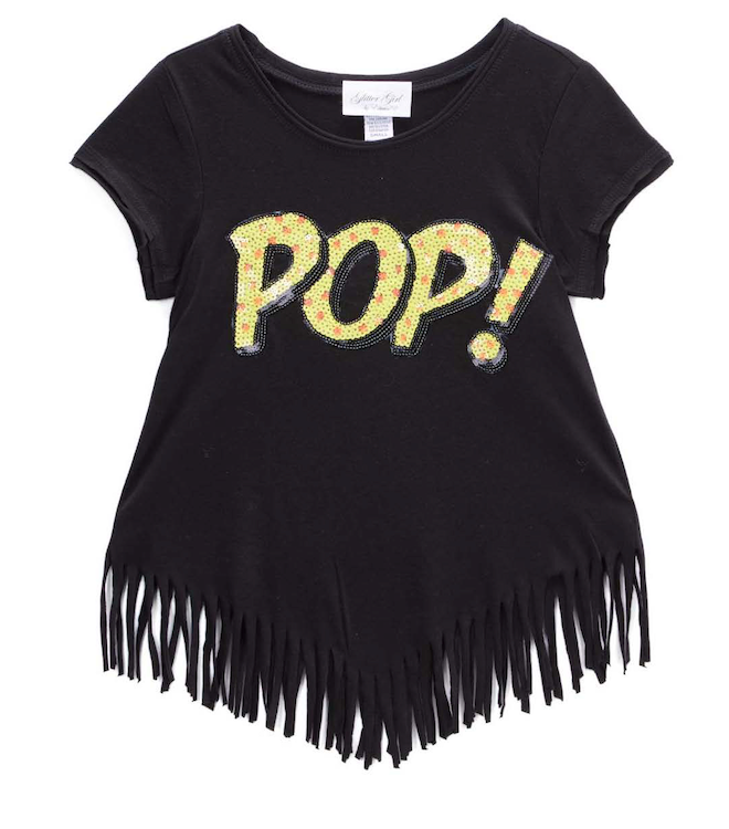 Girls Top Short Sleeve Fringe Top - "POP"