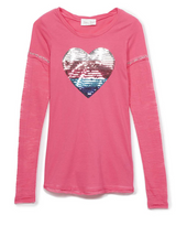 Girls Long Sleeve Top - Sequin Heart