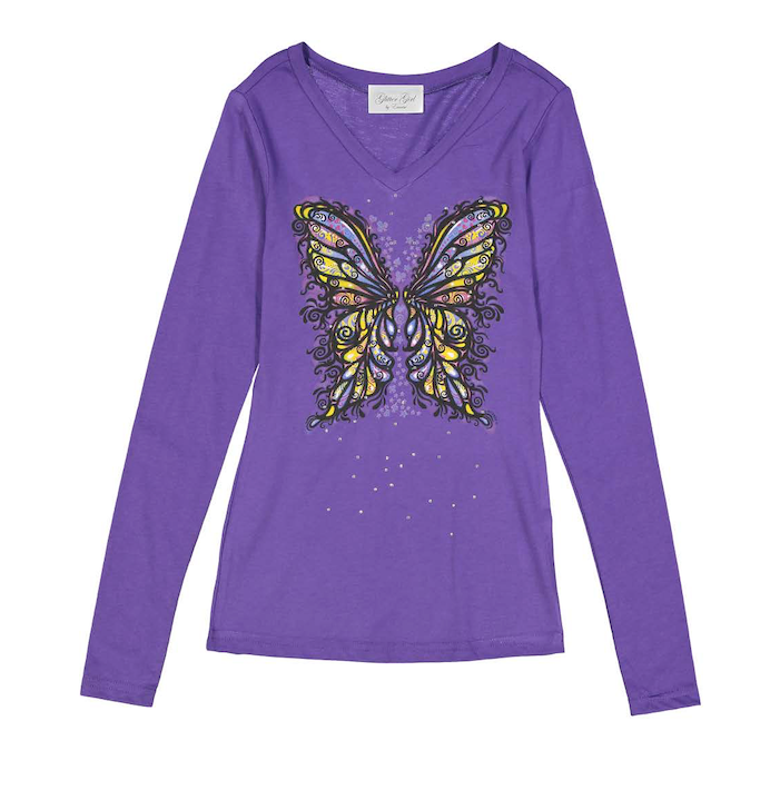 Girls Long Sleeve Top - Butterfly  By Glitter Girl