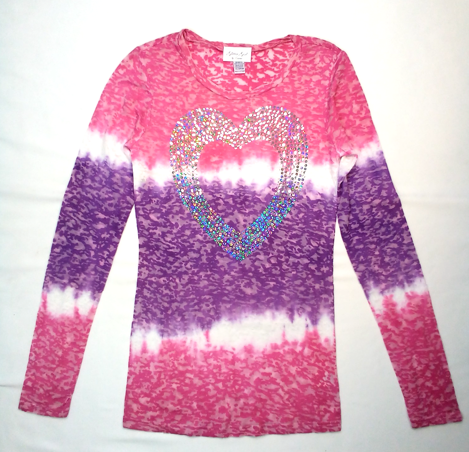 Girls Long Sleeve Top - Sequin Heart
