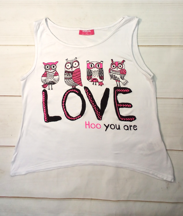 Girls Sleeveless Top - Love/Owls