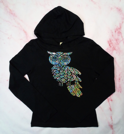 Girls Long Sleeve Hoodie Sequin Owl  By Glitter Girl