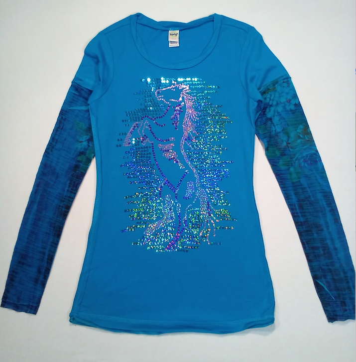 Girls Long Sleeve Top - Sequin Horse