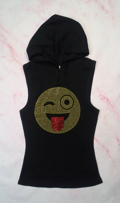 Girls Sleeveless Hoodie Emoji