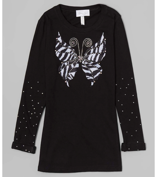 Girls  Long Sleeve T Shirt - Zebra Butterfly