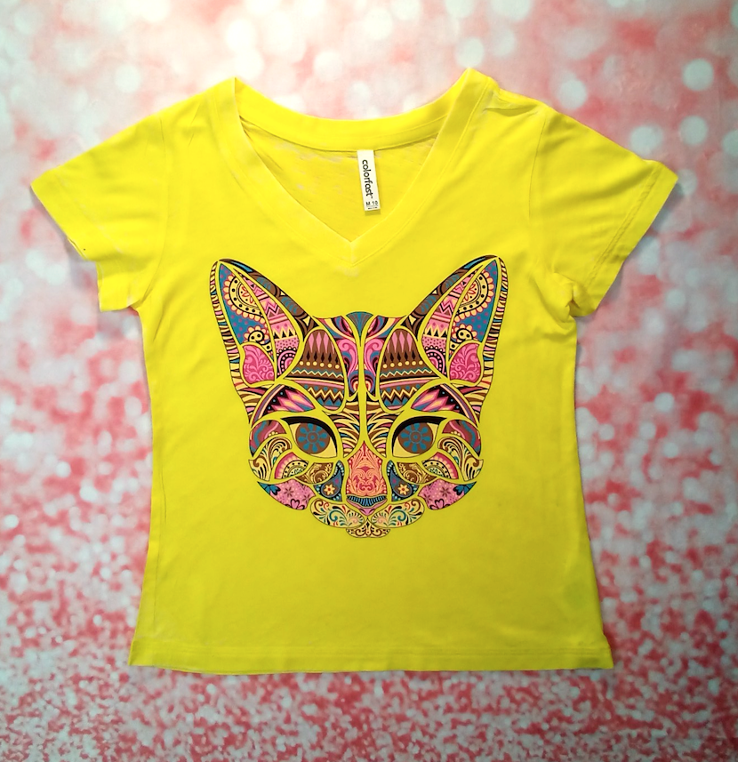 Girls Short Sleeve Top- Mosaic Cat