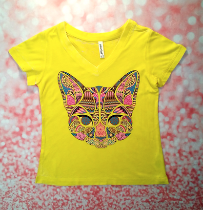 Girls Short Sleeve Top- Mosaic Cat