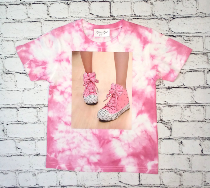 Girls & Junior Short Sleeve T shirt - Rhinestone Sneakers By Glitter Girl