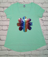 Girls Short Sleeve Top - Multi Color Flower