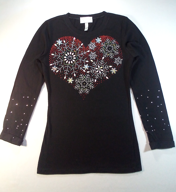 Girls Long Sleeve Rhinestone Christmas Heart  By Glitter Girl