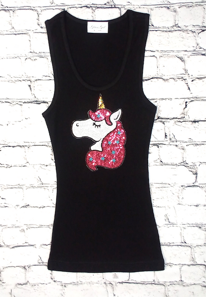 Girls & Junior Sleeveless Tank -Sequin Unicorn By Glitter Girl