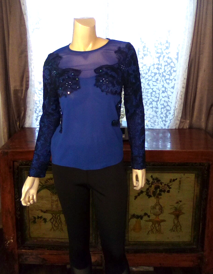 Women Long Sleeve Laced Sheer Top