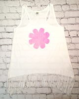 Girls Sleeveless Fringe Tunic - sequin flower