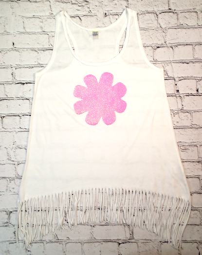 Girls Sleeveless Fringe Tunic - sequin flower